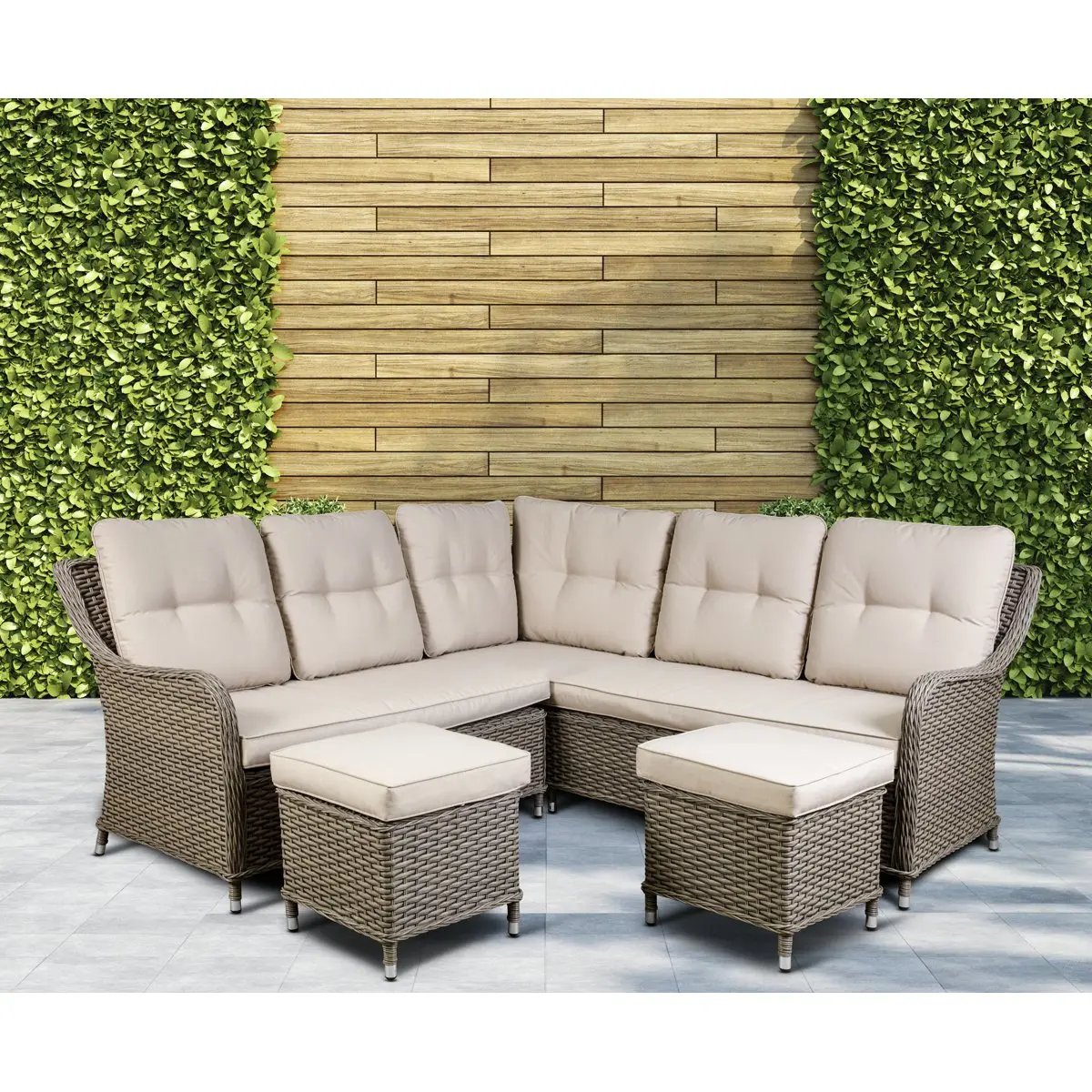 Dellonda DG72 Chester Rattan Wicker Outdoor 5 Seat Corner Sofa Set Brown Dellonda