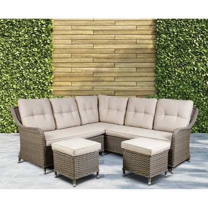 Dellonda DG72 Chester Rattan Wicker Outdoor 5 Seat Corner Sofa Set Brown Dellonda