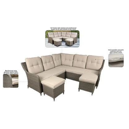 Dellonda DG72 Chester Rattan Wicker Outdoor 5 Seat Corner Sofa Set Brown Dellonda