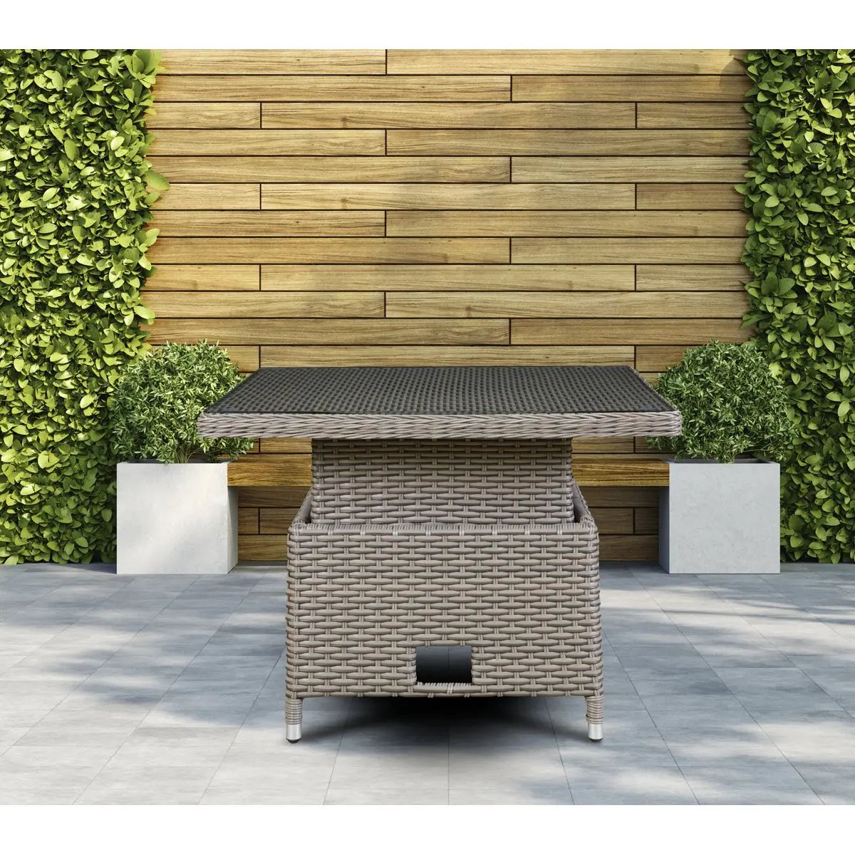 Dellonda DG73 Chester Rattan Wicker Adjustable Outdoor Dining Table Brown Dellonda