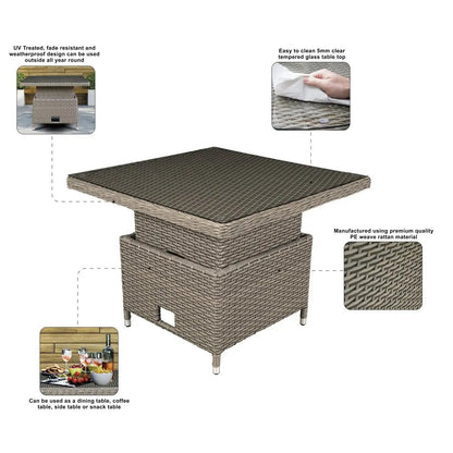 Dellonda DG73 Chester Rattan Wicker Adjustable Outdoor Dining Table Brown Dellonda