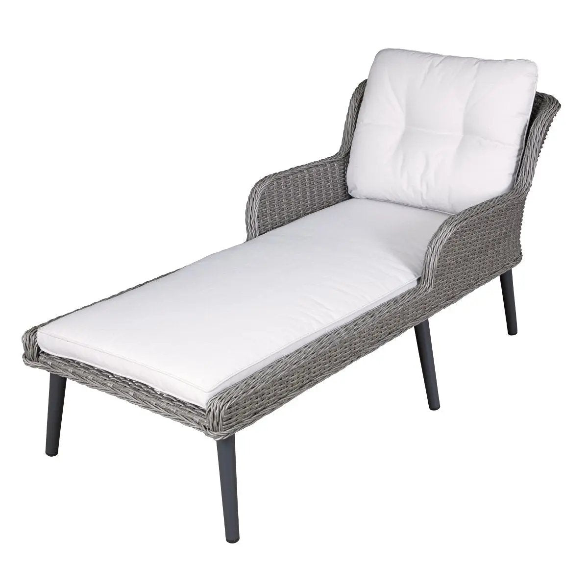 Dellonda DG74 Buxton Rattan Wicker Sun Lounger with Armrests Washable Cushions Grey Dellonda