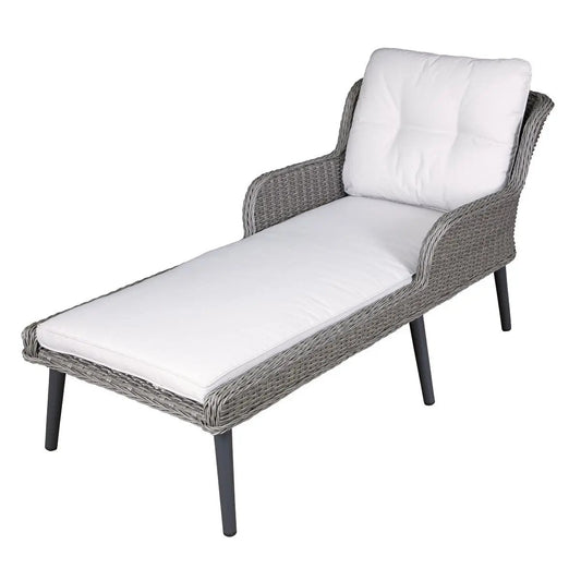Dellonda DG74 Buxton Rattan Wicker Sun Lounger with Armrests Washable Cushions Grey Dellonda