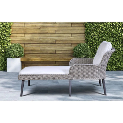 Dellonda DG74 Buxton Rattan Wicker Sun Lounger with Armrests Washable Cushions Grey Dellonda