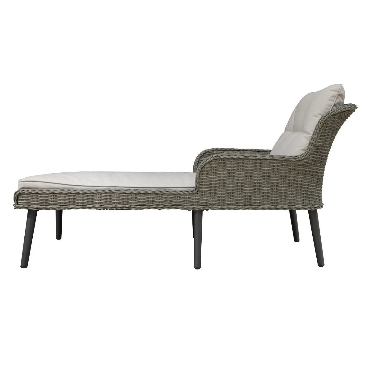 Dellonda DG74 Buxton Rattan Wicker Sun Lounger with Armrests Washable Cushions Grey Dellonda
