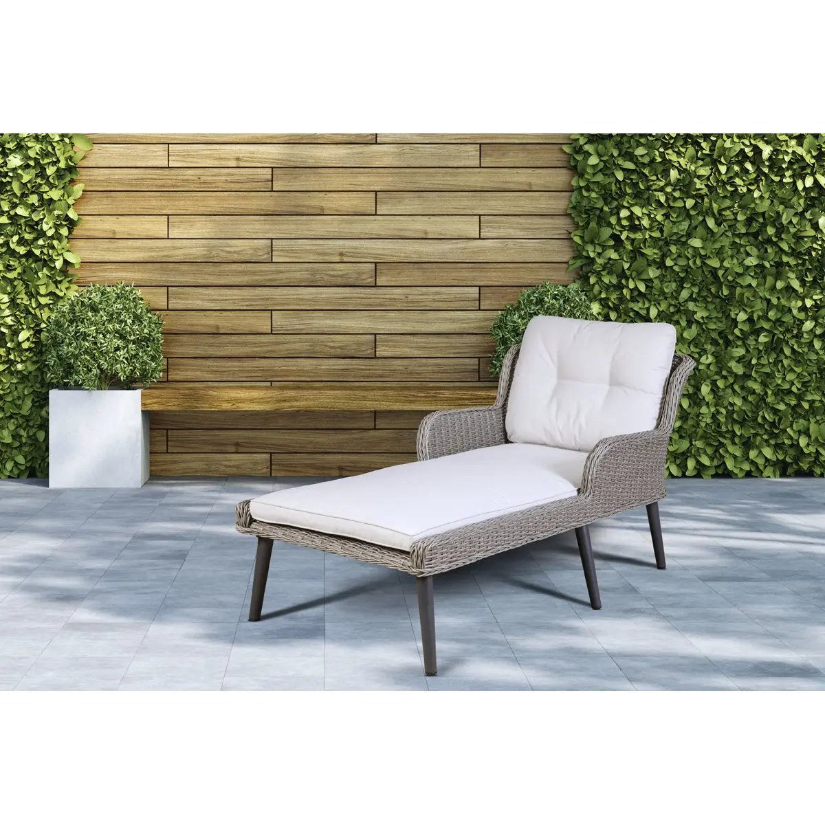 Dellonda DG74 Buxton Rattan Wicker Sun Lounger with Armrests Washable Cushions Grey Dellonda