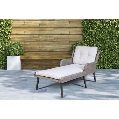 Dellonda DG74 Buxton Rattan Wicker Sun Lounger with Armrests Washable Cushions Grey Dellonda