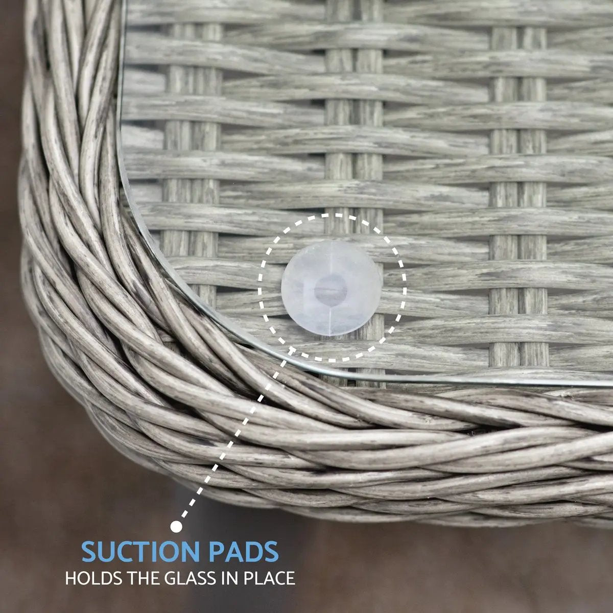 Dellonda DG75 Buxton Rattan Wicker Outdoor Coffee Table with Clear Tempered Glass Top Grey Dellonda