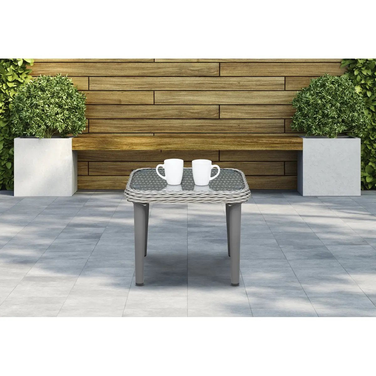 Dellonda DG75 Buxton Rattan Wicker Outdoor Coffee Table with Clear Tempered Glass Top Grey Dellonda
