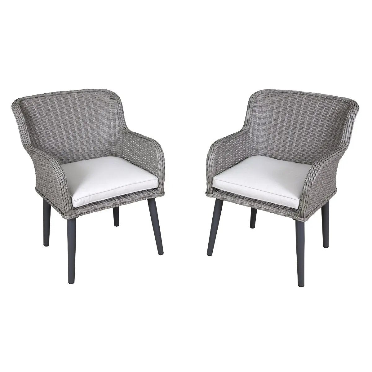 Dellonda DG76 Buxton Rattan Wicker Outdoor Dining Armchairs with Cushion Set of 2 Grey Dellonda