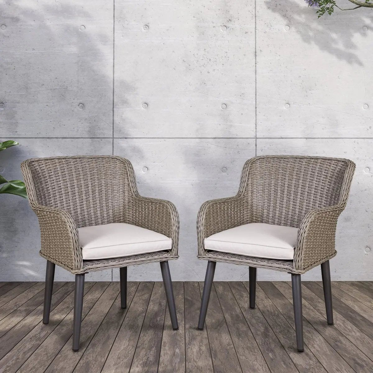 Dellonda DG76 Buxton Rattan Wicker Outdoor Dining Armchairs with Cushion Set of 2 Grey Dellonda