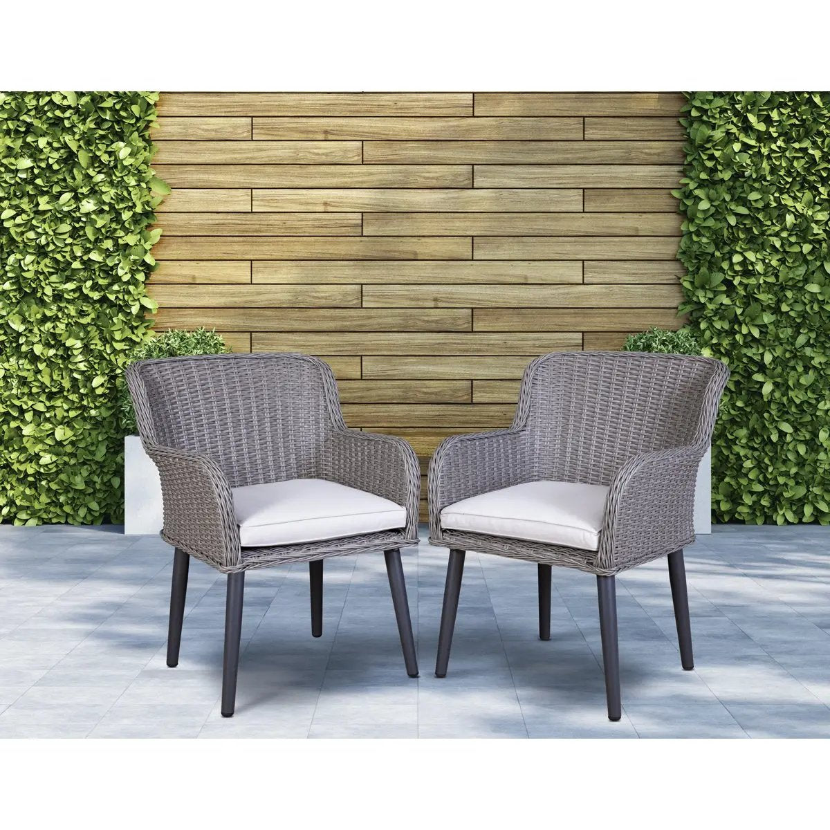 Dellonda DG76 Buxton Rattan Wicker Outdoor Dining Armchairs with Cushion Set of 2 Grey Dellonda