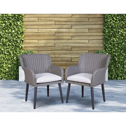 Dellonda DG76 Buxton Rattan Wicker Outdoor Dining Armchairs with Cushion Set of 2 Grey Dellonda