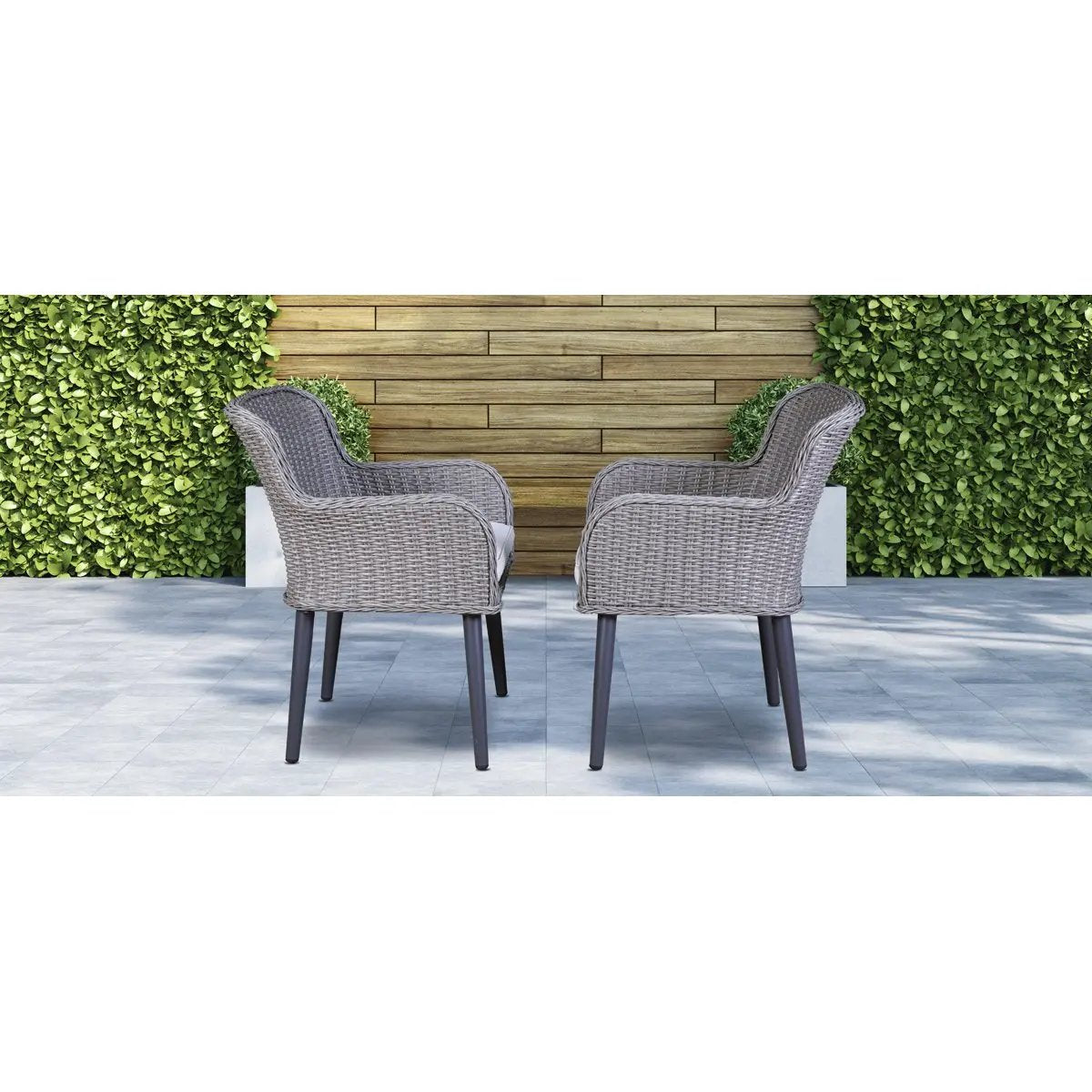 Dellonda DG76 Buxton Rattan Wicker Outdoor Dining Armchairs with Cushion Set of 2 Grey Dellonda