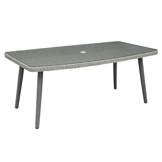 Dellonda DG78 Buxton Rattan Wicker Outdoor Dining Table with Clear Tempered Glass Top Grey Dellonda
