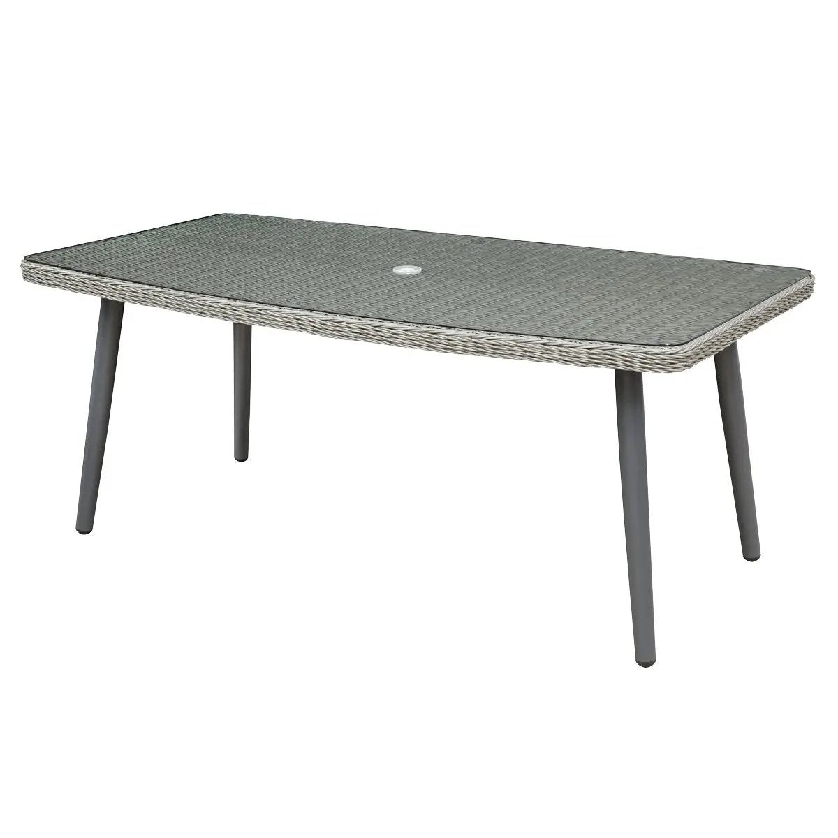 Dellonda DG78 Buxton Rattan Wicker Outdoor Dining Table with Clear Tempered Glass Top Grey Dellonda