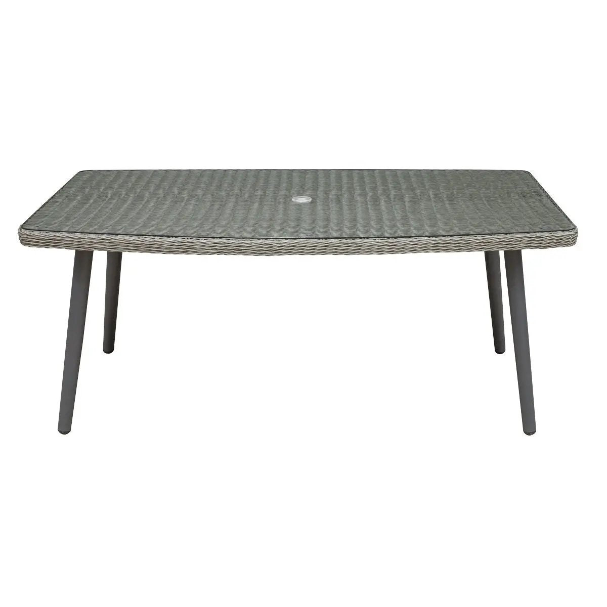Dellonda DG78 Buxton Rattan Wicker Outdoor Dining Table with Clear Tempered Glass Top Grey Dellonda