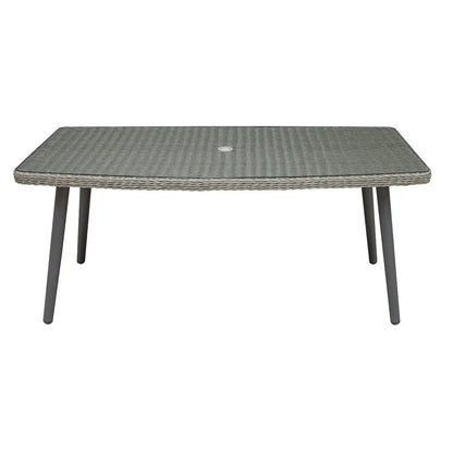 Dellonda DG78 Buxton Rattan Wicker Outdoor Dining Table with Clear Tempered Glass Top Grey Dellonda