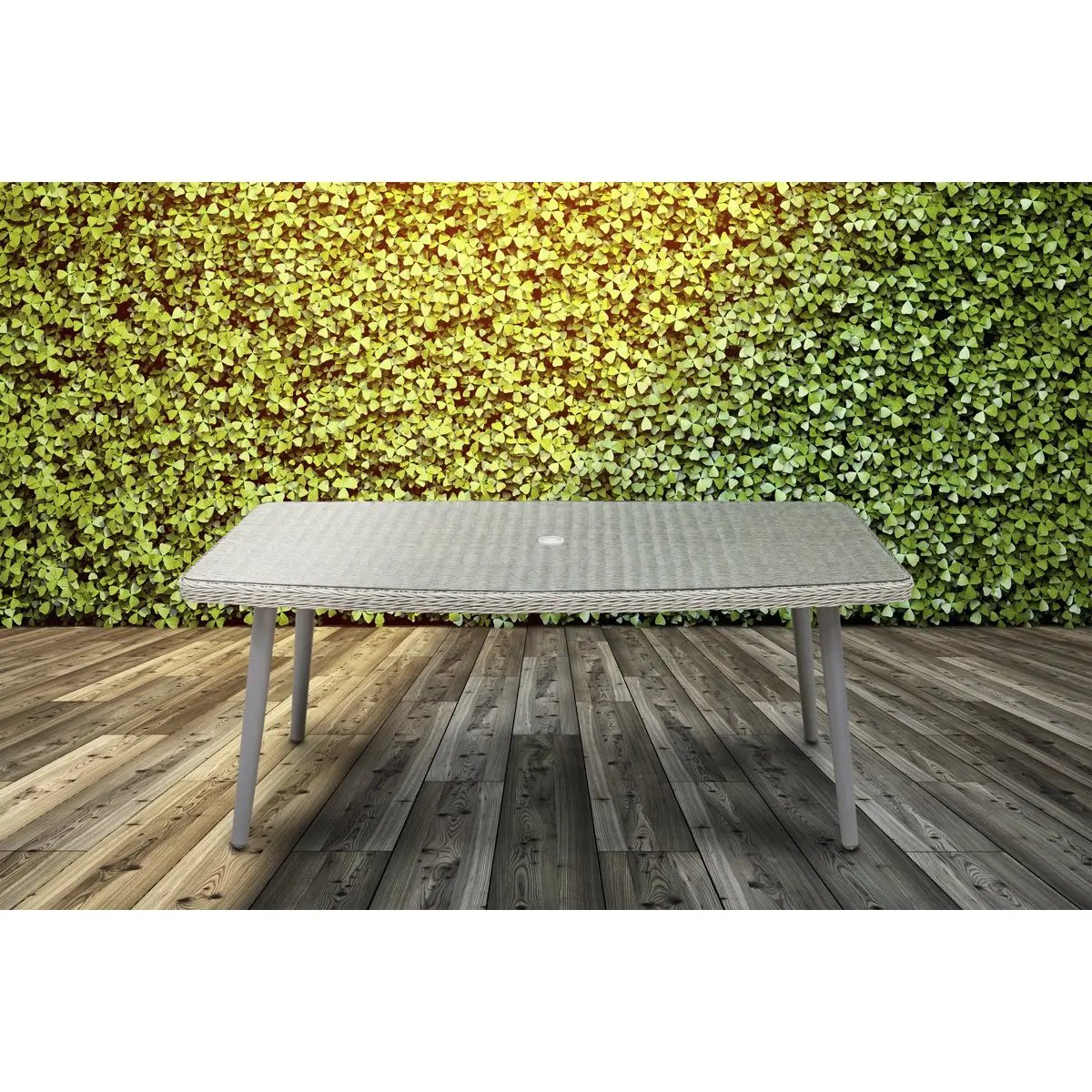 Dellonda DG78 Buxton Rattan Wicker Outdoor Dining Table with Clear Tempered Glass Top Grey Dellonda
