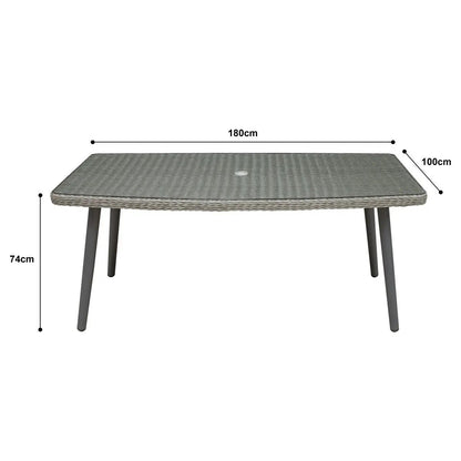 Dellonda DG78 Buxton Rattan Wicker Outdoor Dining Table with Clear Tempered Glass Top Grey Dellonda