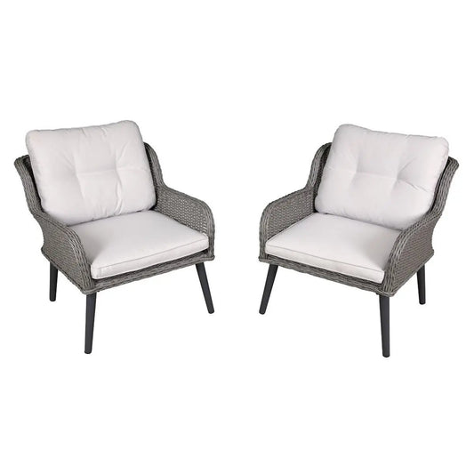 Dellonda DG79 Buxton Rattan Wicker Outdoor Lounge Chairs with Cushion Grey Dellonda