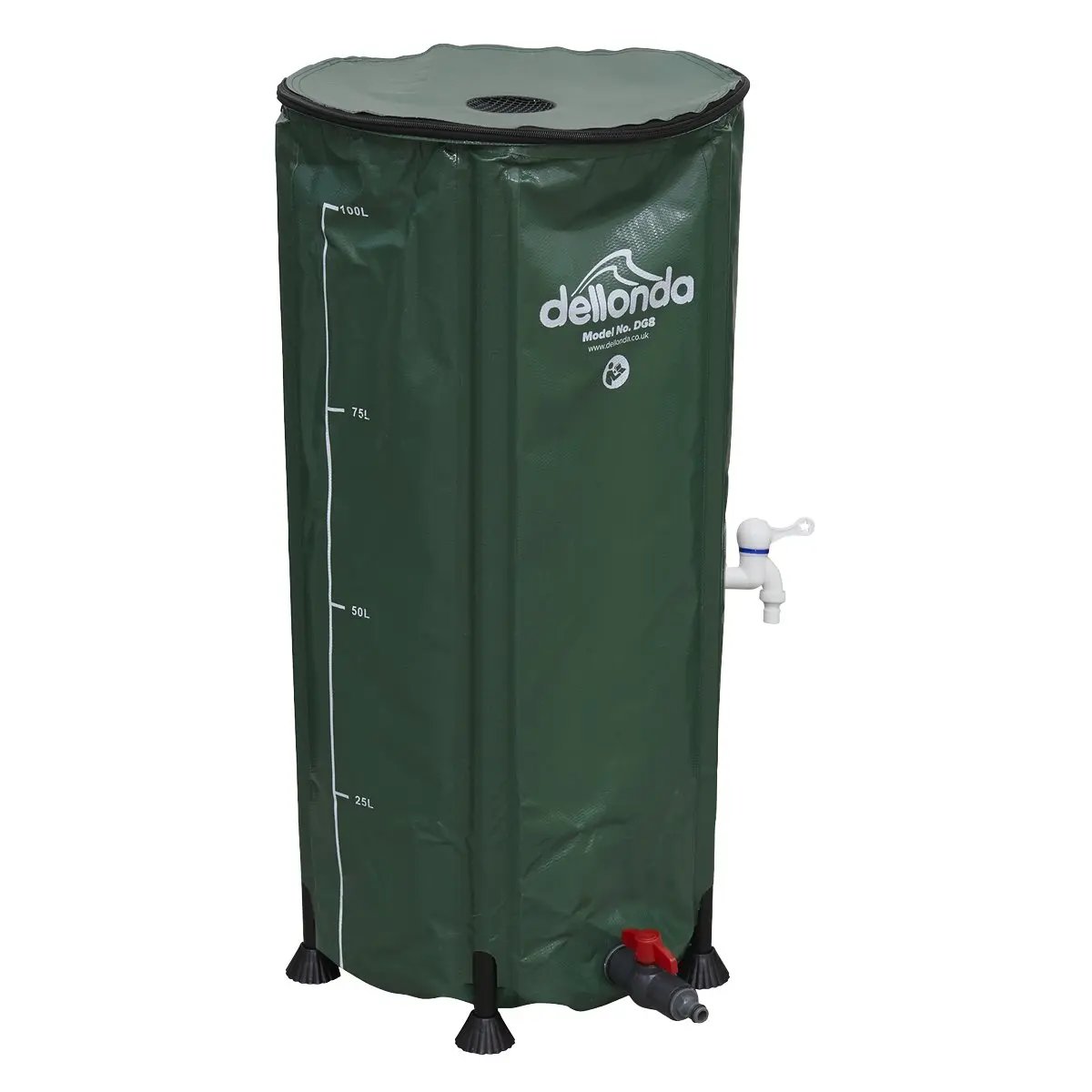 Dellonda DG8 Collapsible PVC Garden Water Butt with Zipped Lid & Drain Tap 100L Dellonda