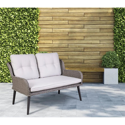 Dellonda DG80 Buxton Rattan Wicker Outdoor Lounge 2-Seater Sofa with Cushion Grey Dellonda