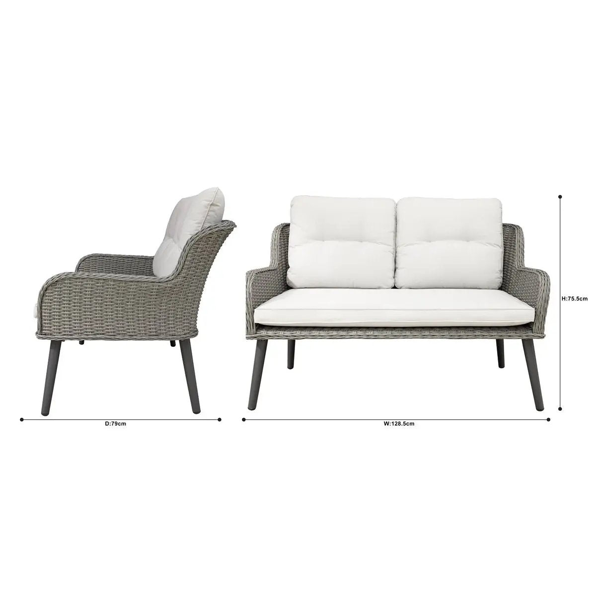 Dellonda DG80 Buxton Rattan Wicker Outdoor Lounge 2-Seater Sofa with Cushion Grey Dellonda