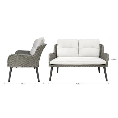 Dellonda DG80 Buxton Rattan Wicker Outdoor Lounge 2-Seater Sofa with Cushion Grey Dellonda