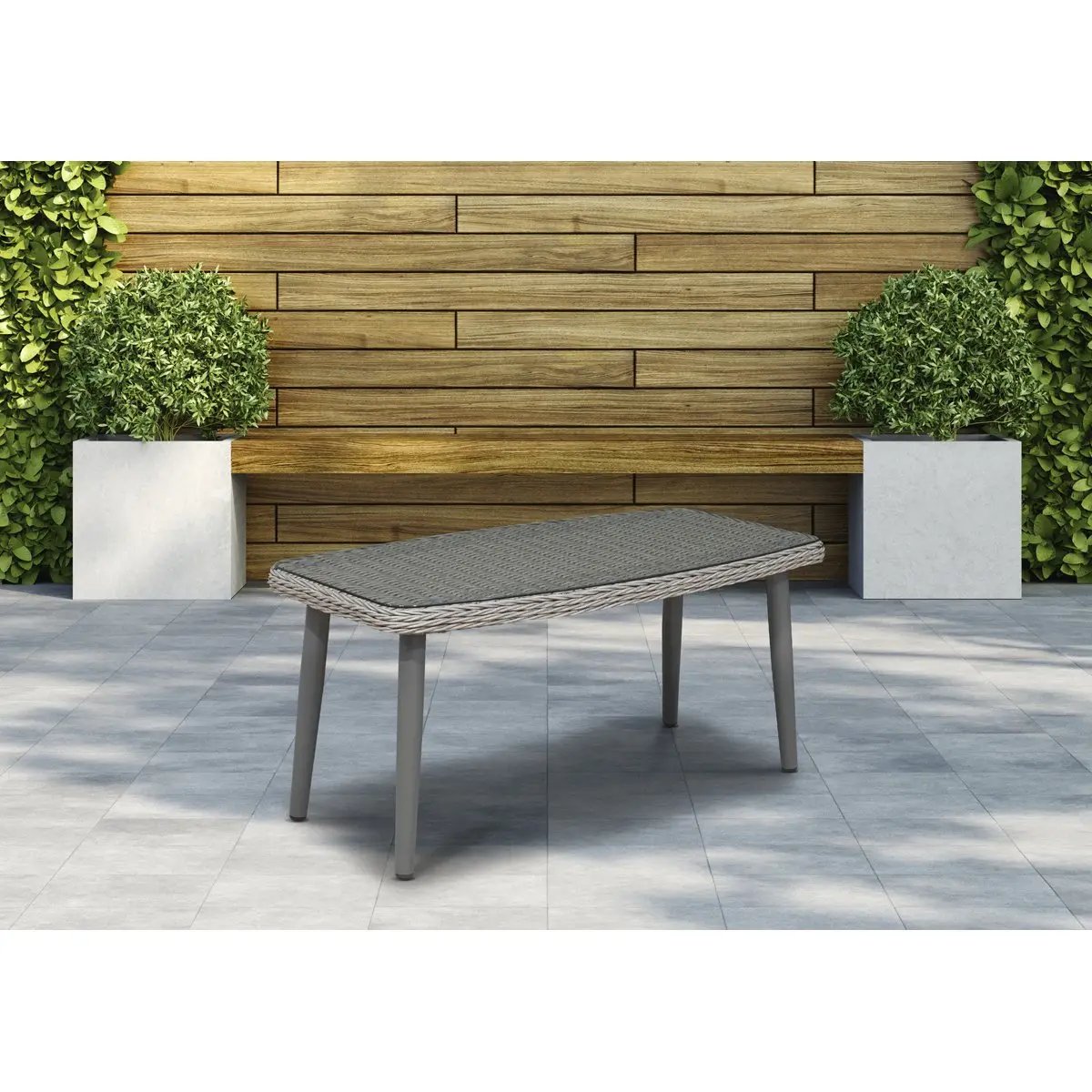Dellonda DG81 Buxton Rattan Wicker Outdoor Coffee Table with Tempered Glass Top Grey Dellonda