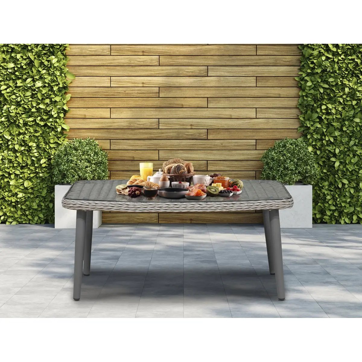 Dellonda DG81 Buxton Rattan Wicker Outdoor Coffee Table with Tempered Glass Top Grey Dellonda