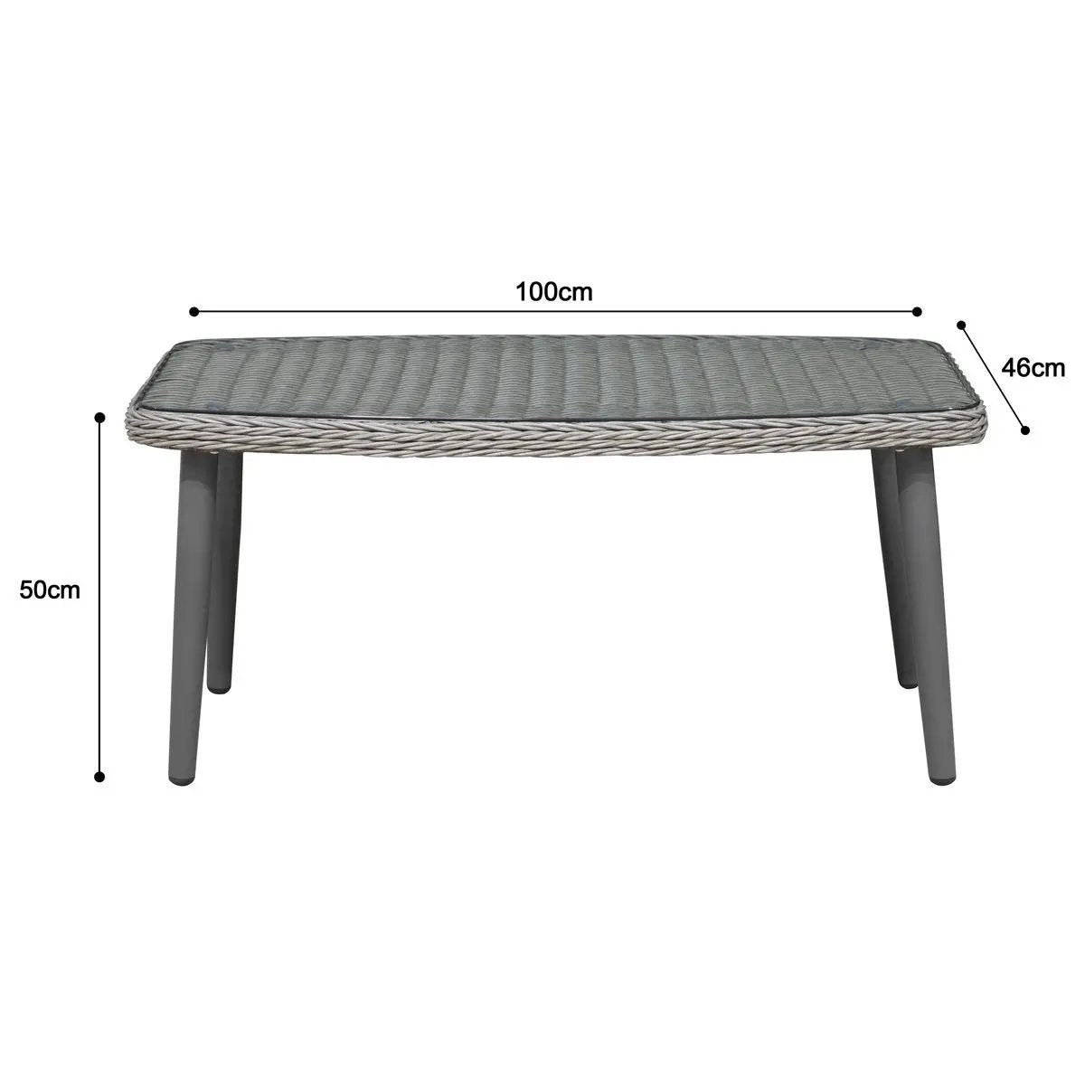 Dellonda DG81 Buxton Rattan Wicker Outdoor Coffee Table with Tempered Glass Top Grey Dellonda