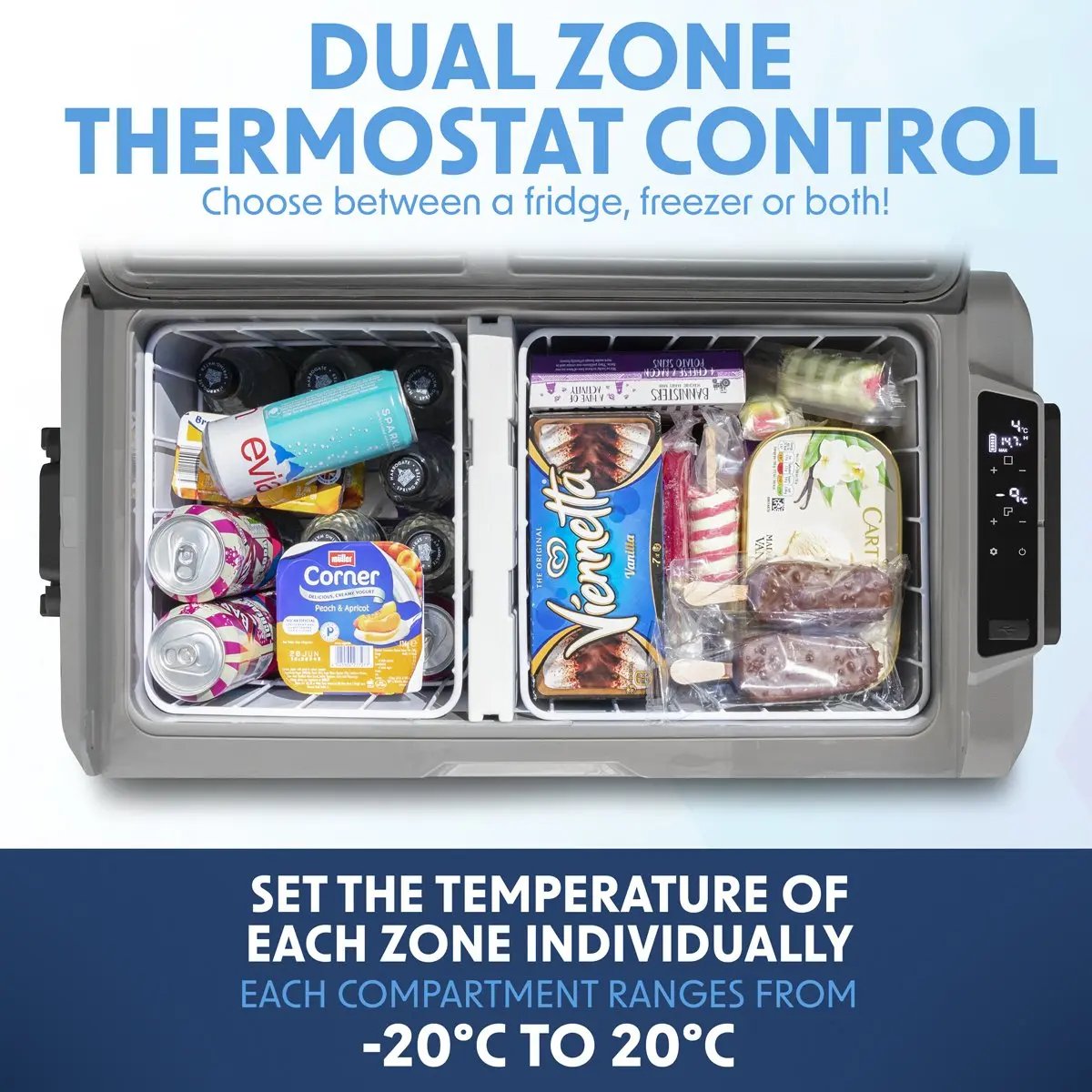 Dellonda DL14 50L Portable Dual Zone Compressor Car Camping Fridge/Freezer 12/24V Dellonda
