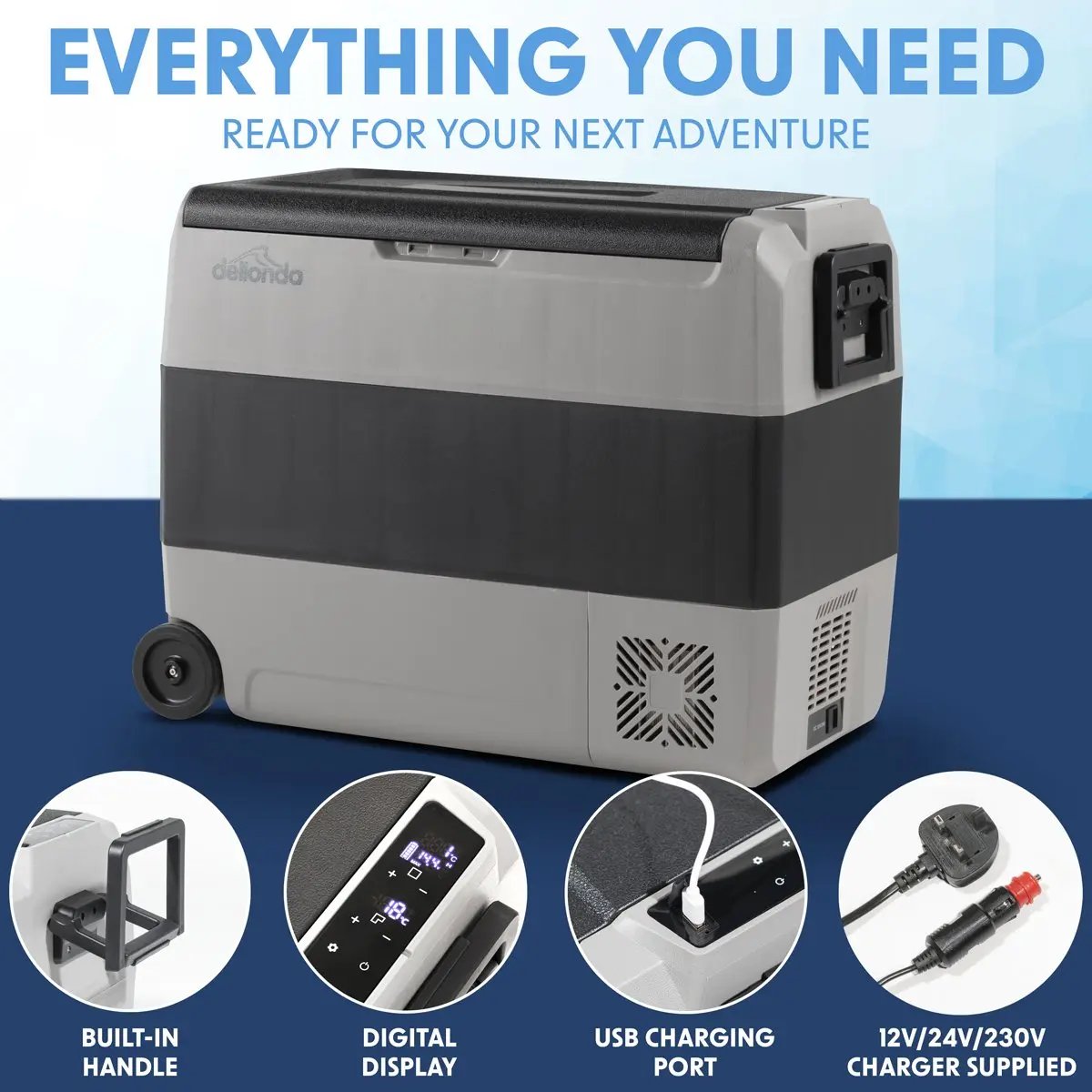 Dellonda DL15 60L Portable Dual Zone Compressor Car Camping Fridge/Freezer 12/24V Dellonda