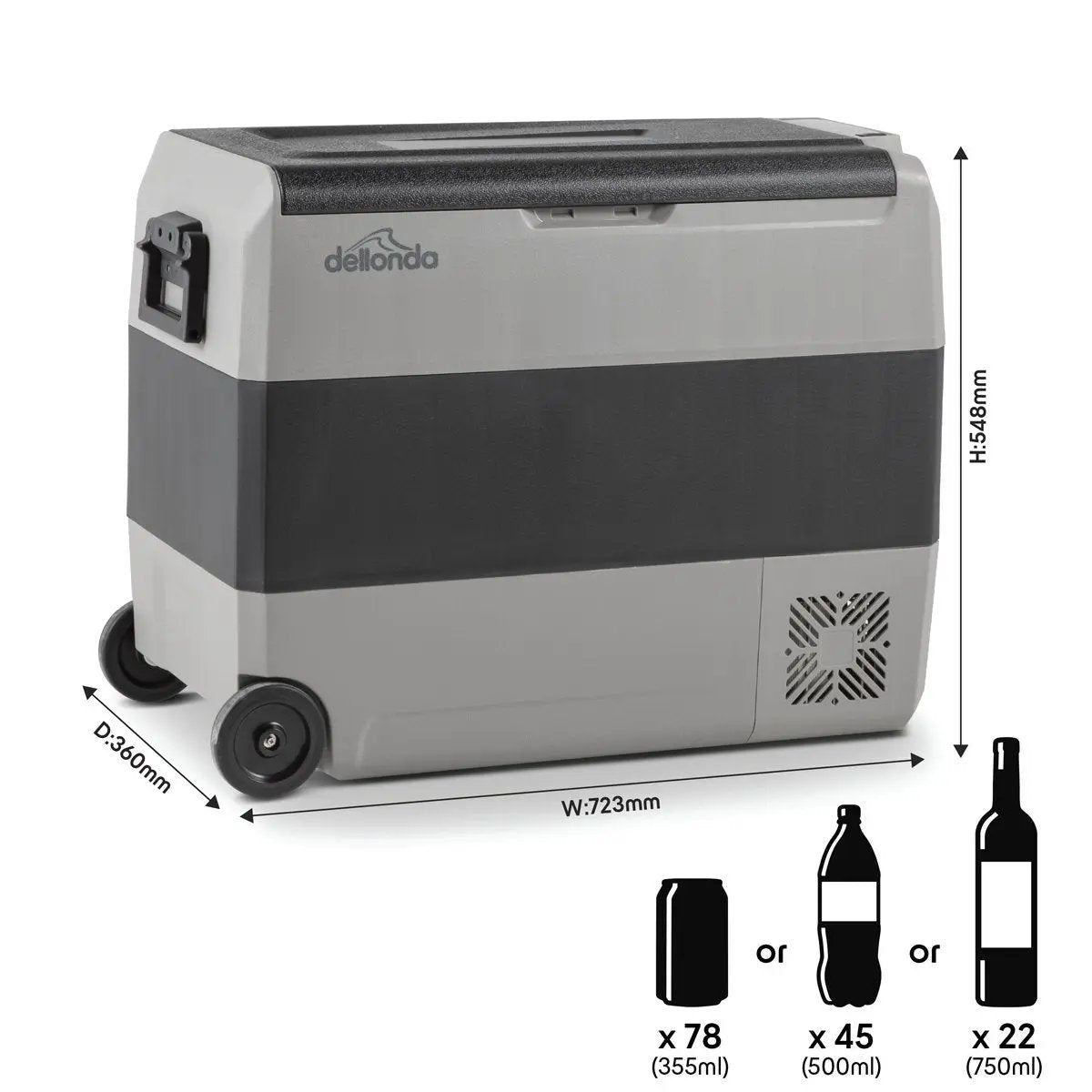 Dellonda DL15 60L Portable Dual Zone Compressor Car Camping Fridge/Freezer 12/24V Dellonda