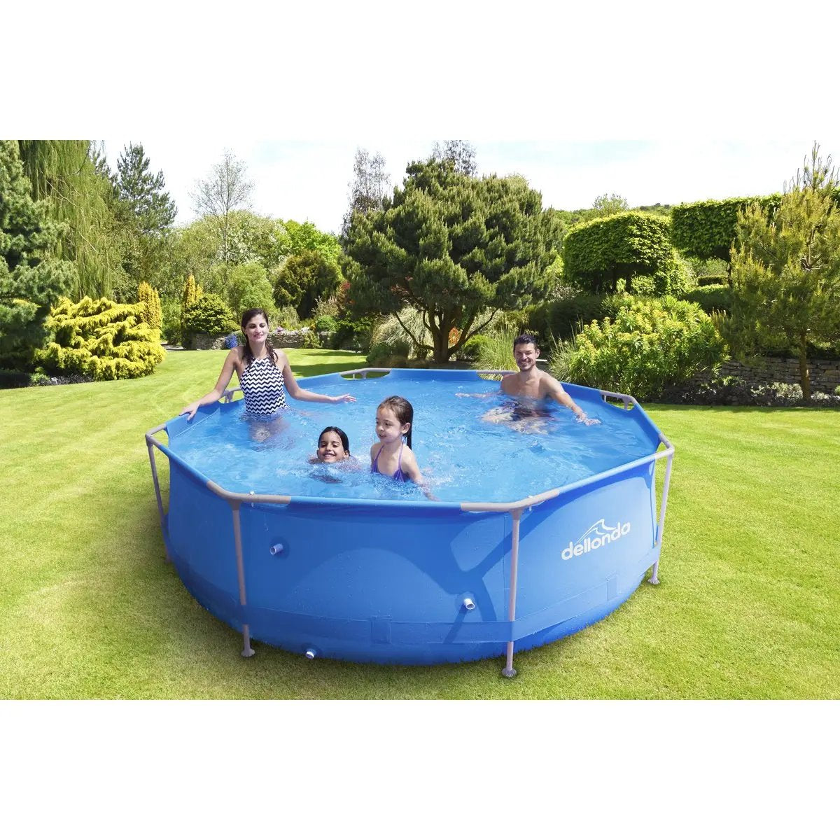 Dellonda DL19 10ft Steel Frame Swimming Pool Round with Filter Pump Blue Dellonda