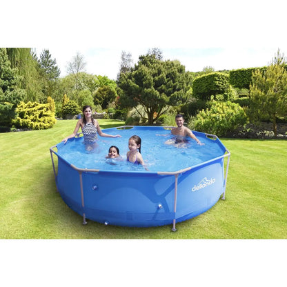 Dellonda DL19 10ft Steel Frame Swimming Pool Round with Filter Pump Blue Dellonda