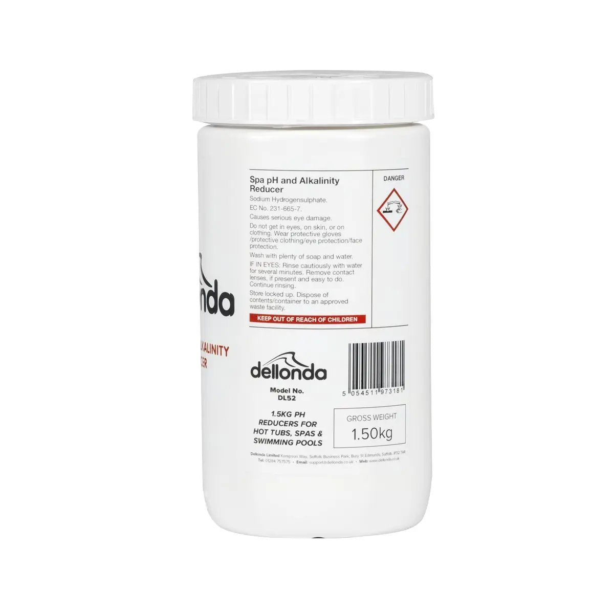 Dellonda DL52 1.5kg pH Reducers for Hot Tubs Spas & Swimming Pools Dellonda
