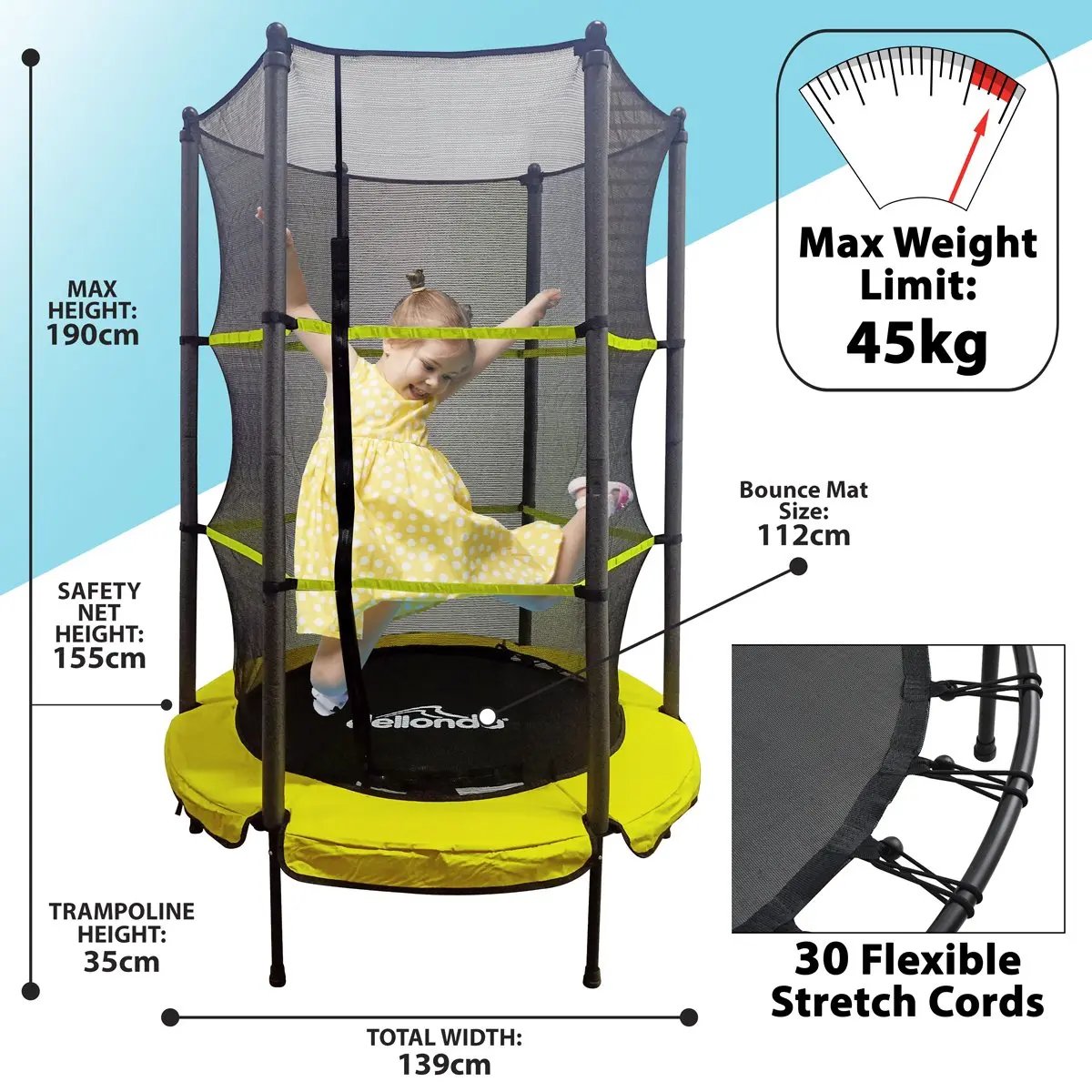 Dellonda DL65 55" Mini Trampoline with Safety Enclosure Net Dellonda