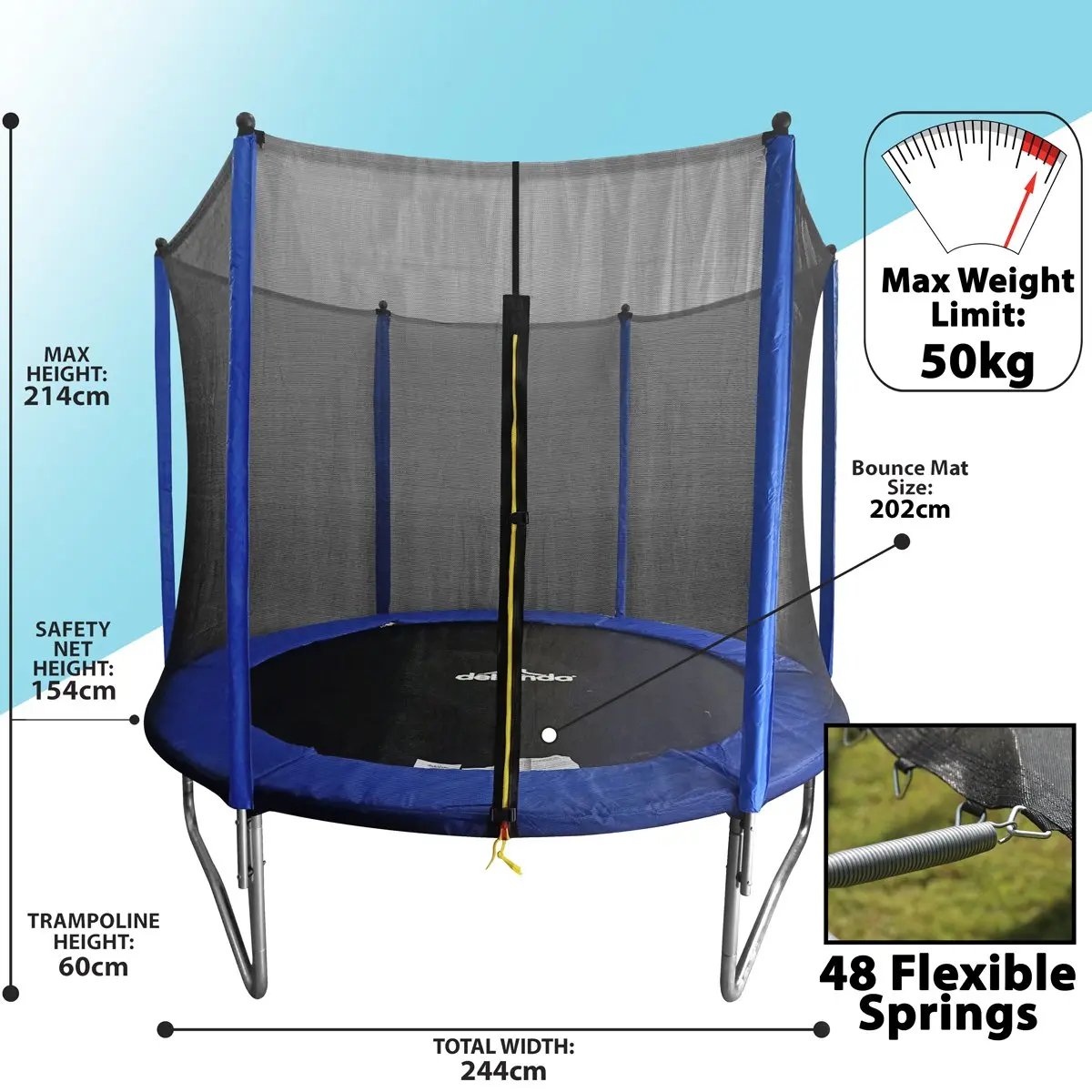 Dellonda DL67 8ft Heavy-Duty Outdoor Trampoline with Safety Enclosure Net Dellonda