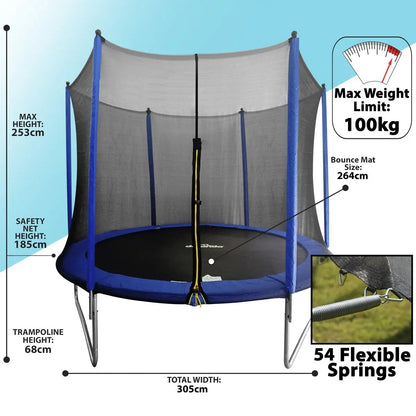 Dellonda DL68 10ft Heavy-Duty Outdoor Trampoline with Safety Enclosure Net Dellonda
