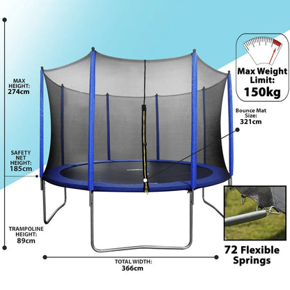 Dellonda DL69 12ft Heavy-Duty Outdoor Trampoline with Safety Enclosure Net Dellonda