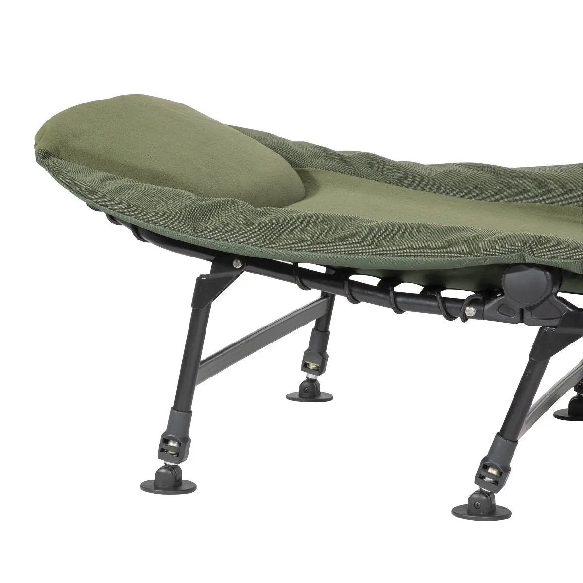 Dellonda DL77 Adjustable Bedchair for Fishing and Camping with Fleece Covered Mattress & Built-In Pillow Headrest 3 Legs & 6 Adjustable Levelling Feet Dellonda