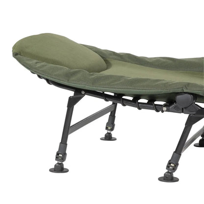 Dellonda DL77 Adjustable Bedchair for Fishing and Camping with Fleece Covered Mattress & Built-In Pillow Headrest 3 Legs & 6 Adjustable Levelling Feet Dellonda