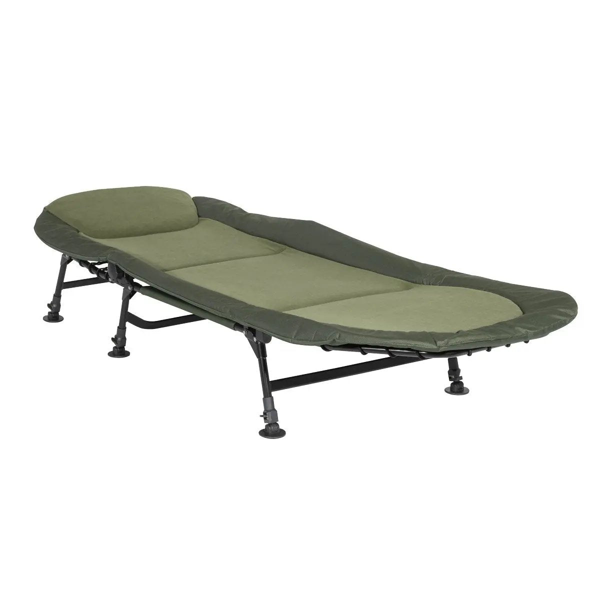 Dellonda DL77 Adjustable Bedchair for Fishing and Camping with Fleece Covered Mattress & Built-In Pillow Headrest 3 Legs & 6 Adjustable Levelling Feet Dellonda