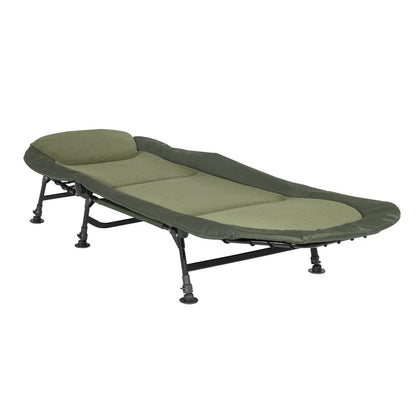 Dellonda DL77 Adjustable Bedchair for Fishing and Camping with Fleece Covered Mattress & Built-In Pillow Headrest 3 Legs & 6 Adjustable Levelling Feet Dellonda