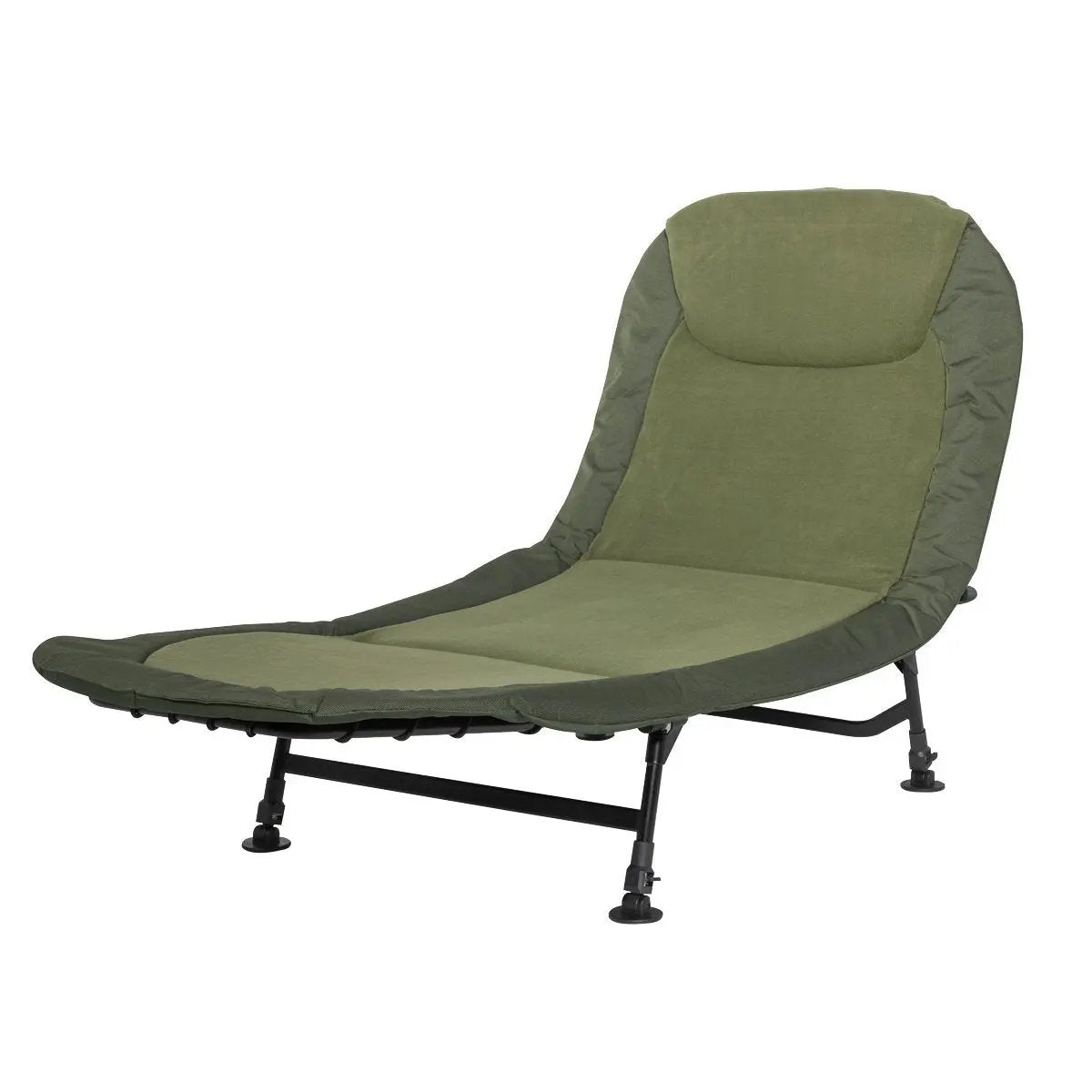 Dellonda DL77 Adjustable Bedchair for Fishing and Camping with Fleece Covered Mattress & Built-In Pillow Headrest 3 Legs & 6 Adjustable Levelling Feet Dellonda