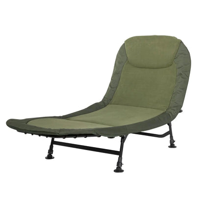 Dellonda DL77 Adjustable Bedchair for Fishing and Camping with Fleece Covered Mattress & Built-In Pillow Headrest 3 Legs & 6 Adjustable Levelling Feet Dellonda