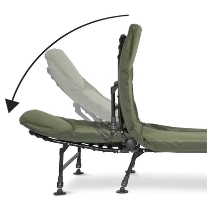 Dellonda DL77 Adjustable Bedchair for Fishing and Camping with Fleece Covered Mattress & Built-In Pillow Headrest 3 Legs & 6 Adjustable Levelling Feet Dellonda