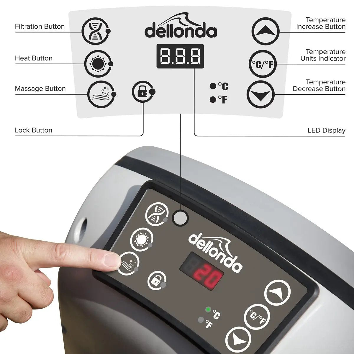 Dellonda DL88 2-4 Person Inflatable Hot Tub Spa with Smart Pump - Wood Effect Dellonda